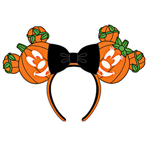 Ear Headband: Mickey & Minnie Jack-o'-Lantern w/Bow & Vines